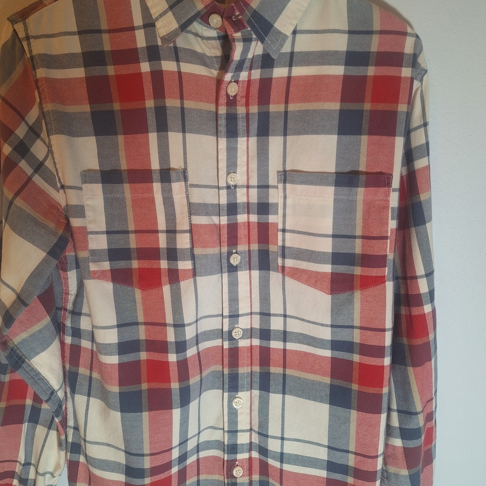 Mossimo Supply Co. Men's Red Blue Plaid Button-Up Shirt Long Sleeve Athletic S
